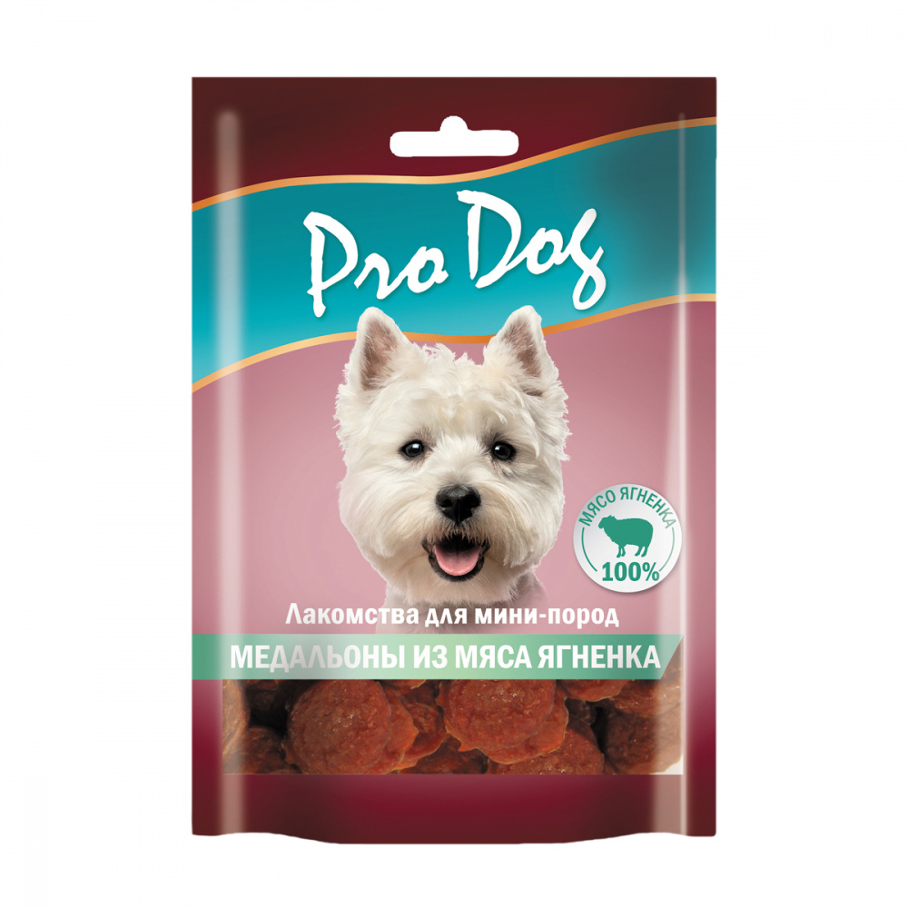 ПР0054141 Лакомство для собак Медальоны из мяса ягненка для мини-пород 55г PRO DOG 