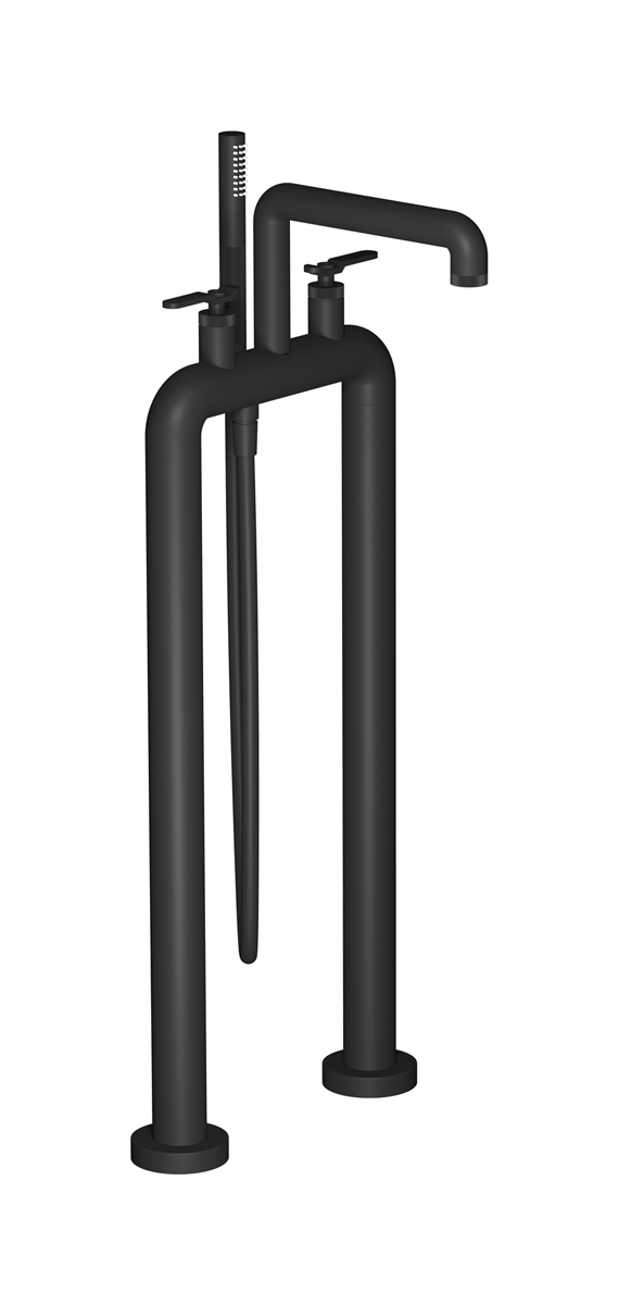 Напольный смеситель для ванны с 2 колоннами и душевым гарнитуром. WE ARE IB b2700np Matt Black Bold