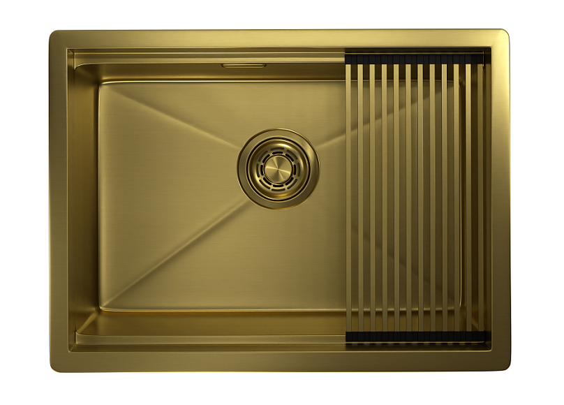 KS-6045U, ЗОЛОТО САТИН, стальная кухонная мойка KITCHEN SPACE GRANULA 6045U-ST349 - Вид №1