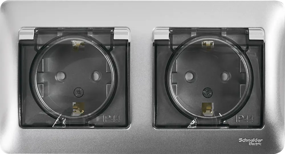 Schneider Electric Glossa — двойная влагозащищенная розетка в алюминиевом корпусе 86710151