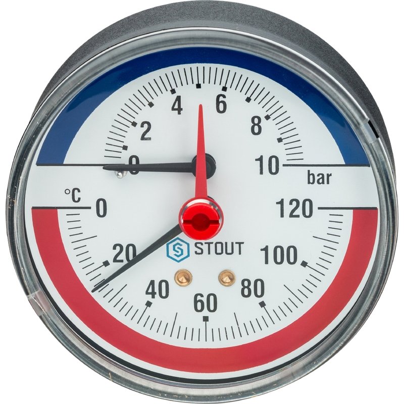 Термоманометр аксиальный 80 мм 1/2" 10 бар STOUT SIM0005801015 - Вид №1