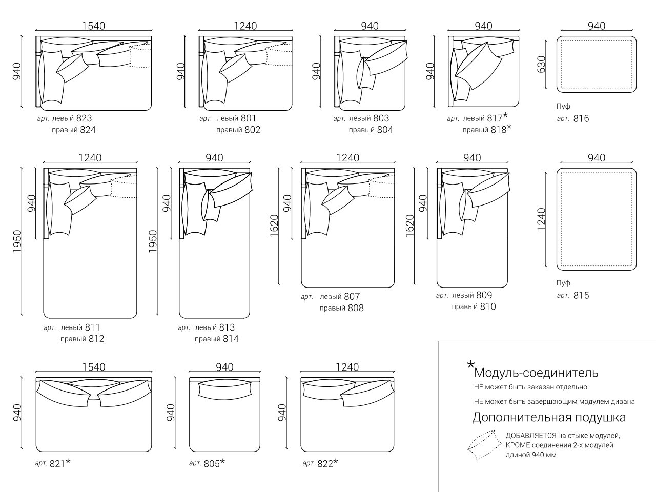 Д308 Ш94 В92 The IDEA Диван SOHO 823/824  - Вид №13