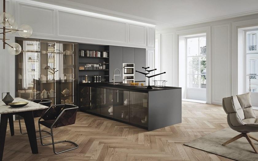 Alta Cucine Кухня из лакированного дерева и стекла с полуостровом Sistema 22 sun-id-1400862 - Вид №1