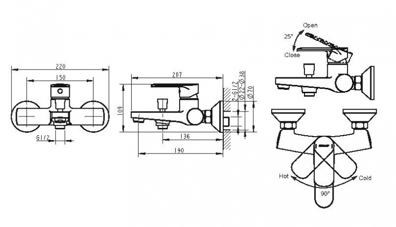 Смеситель для ванны короткий излив Louise F6191183CP-01-RUS bravat - Вид №1