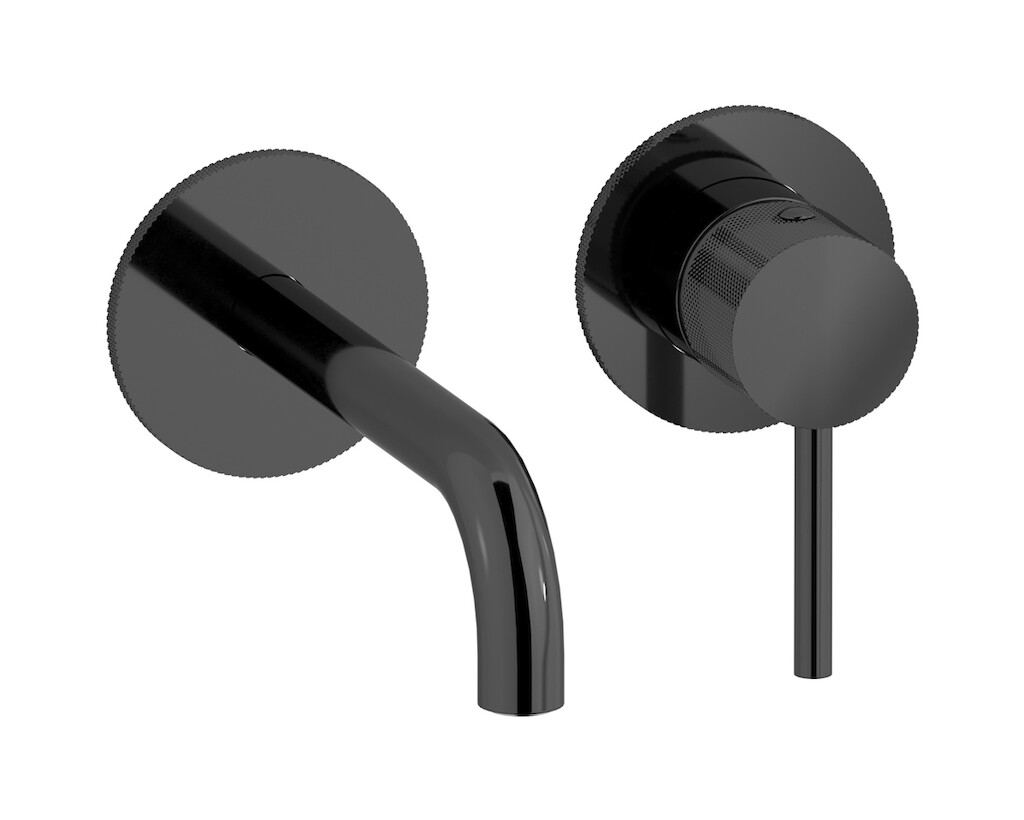 Встроенный в стену смеситель для раковины на 2 отверстия в комплекте с донным клапаном. WE ARE IB id406cf Black Chrome Industria