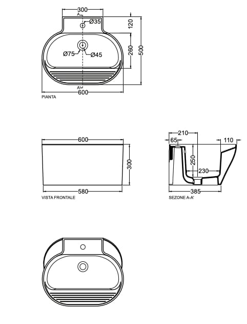 Керамическая подвесная раковина с полкой COLAVENE Tino&amp ARCH-00084040 - Вид №2