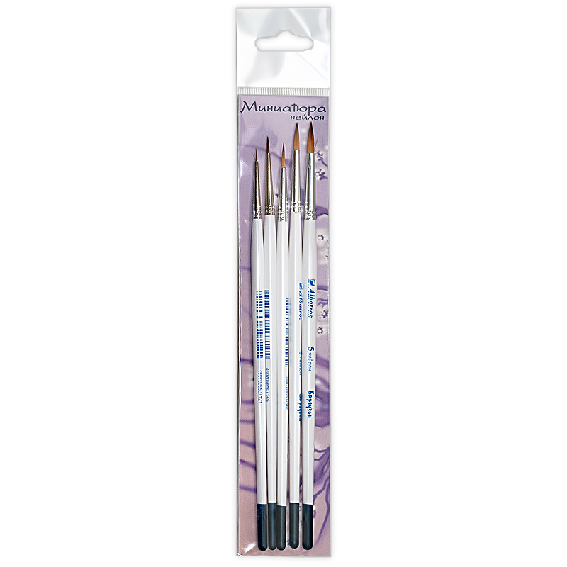 102552 Набор кистей Миниатюра (нейлон) 5 шт. короткая ручка Альбатрос 