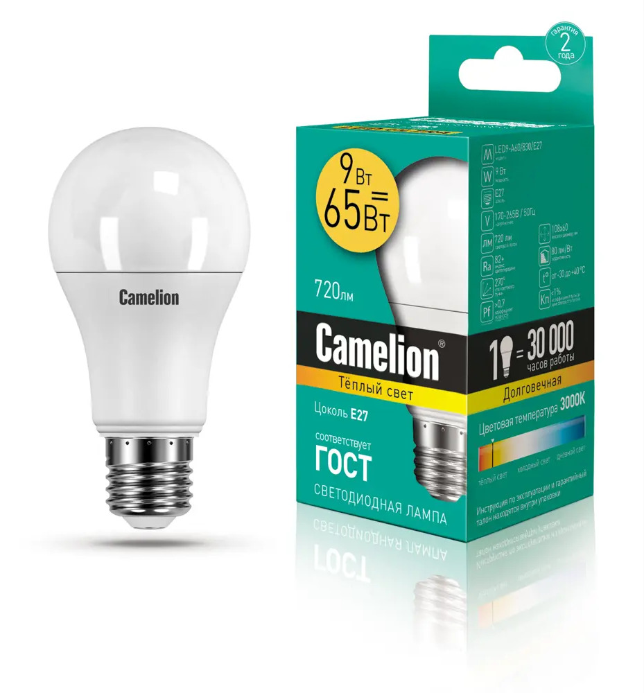 91273294 Светодиодная лампа Camelion LED9-A60/830/E27 12043 STLM-0908485