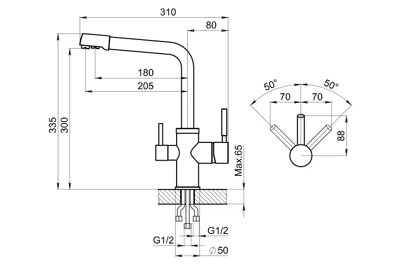 3015, XРОМ/АРКТИК (БЕЛЫЙ), СМЕСИТЕЛЬ КУХОННЫЙ GRANULA 3015-ST15 - Вид №2