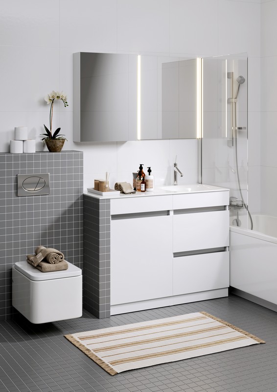 Forma напольная тумба с бельевой корзиной справа и двумя отсеками для хранения хозяйственных принадлежностей с умывальником с крылом под стиральную машинку 115 см AQWELLA FOR1104DR - Вид №1