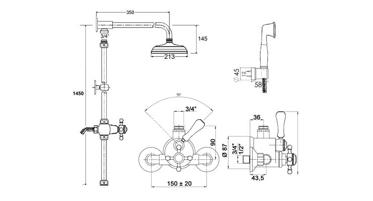 Латунная настенная душевая колонна с душем rvb 1920-1921 ARCH-00020675 - Вид №1