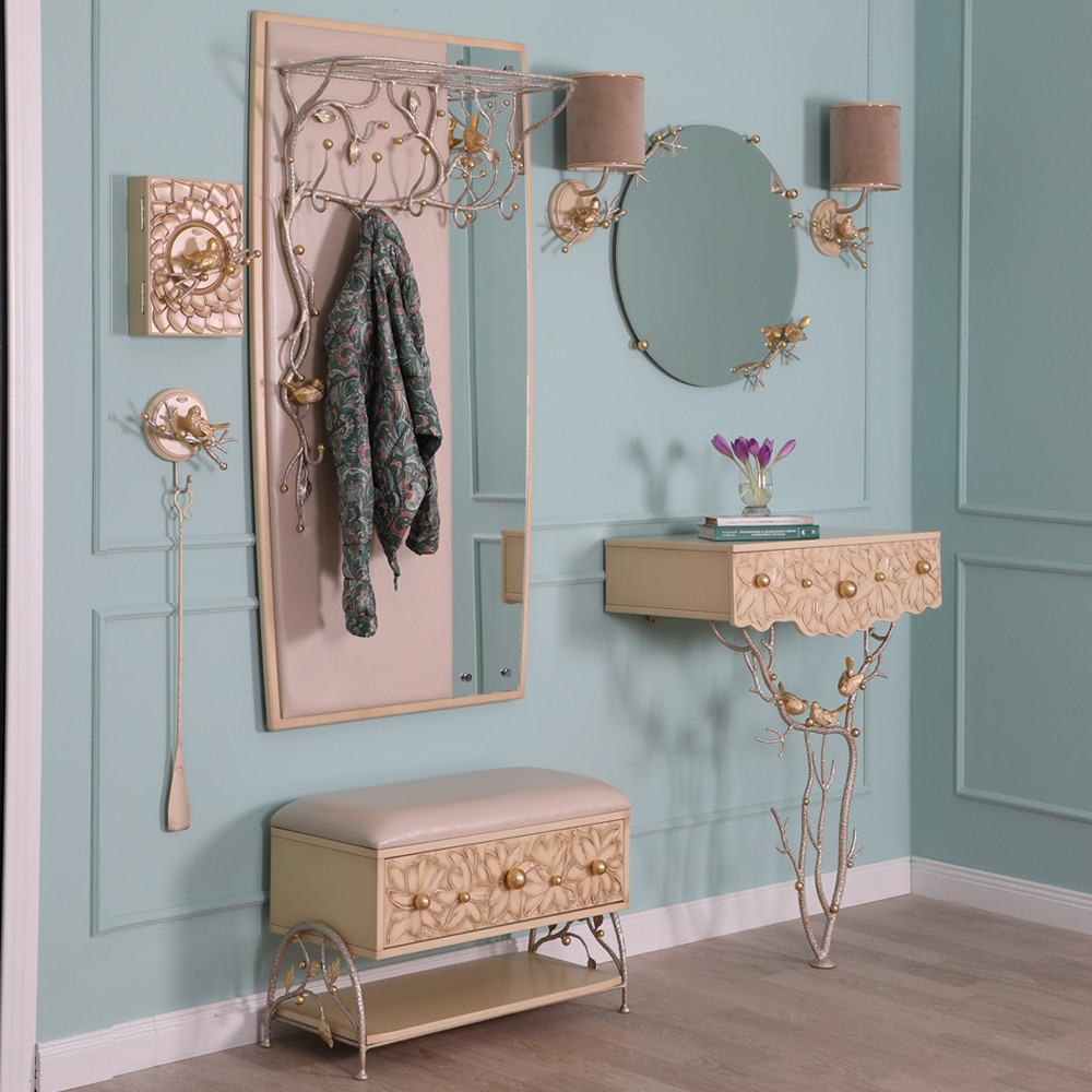 15011 Вешалка настенная Терра (с зеркалом) Айвори Мраморное золото BOGACHO 4627196590557 - Вид №2