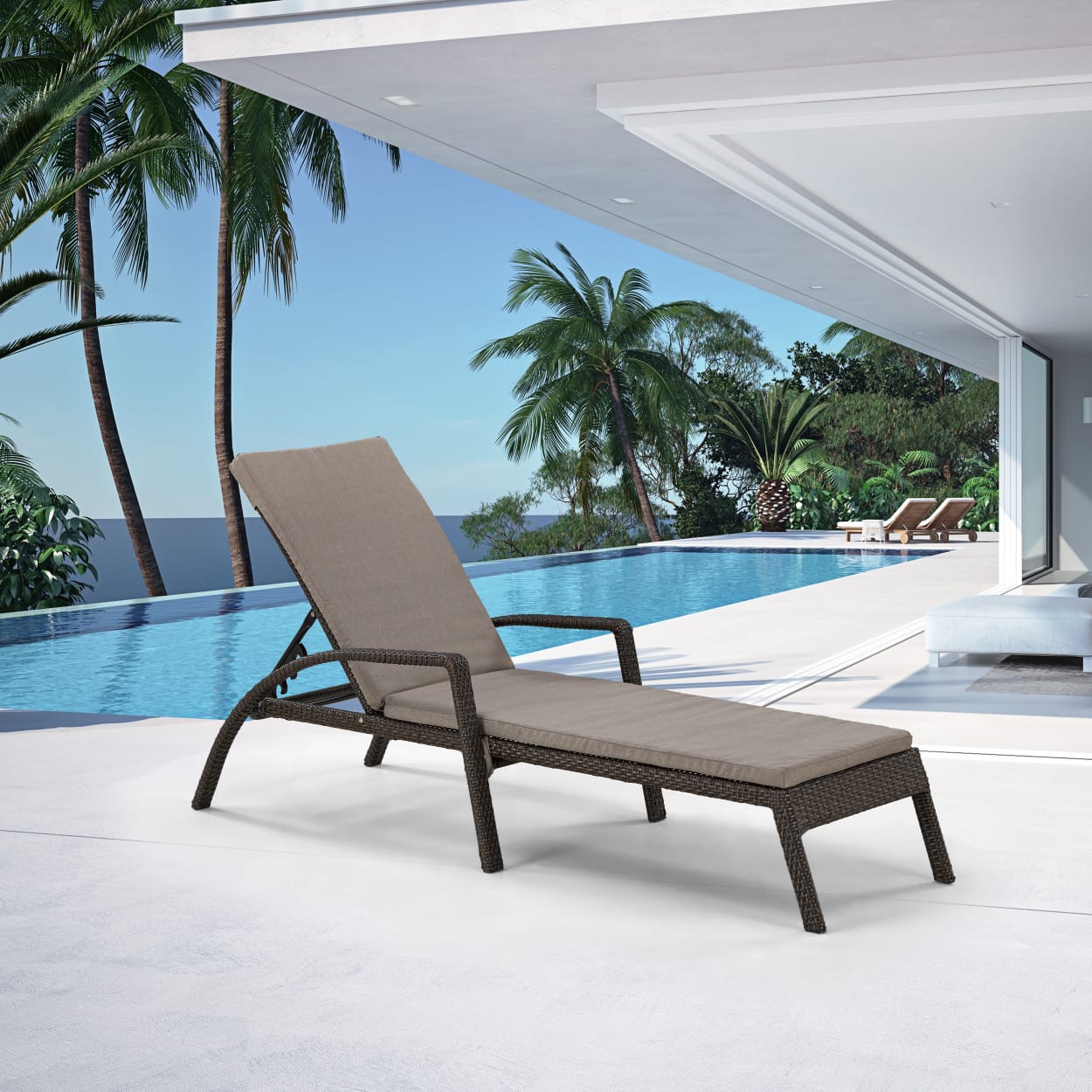 Шезлонг, искусственный ротанг, с матрасом темно-серый AFINA  00-3860508 Серый  - Вид №2