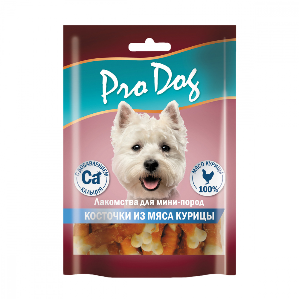 ПР0054136 Лакомство для собак Косточки из мяса курицы для мини-пород 55г PRO DOG 