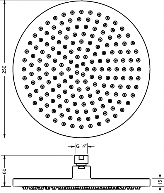 Верхний душ ½“, ø 250 мм JOERGER ДУШЕВЫЕ ГАРНИТУРЫ 649.13.885.000 - Вид №1
