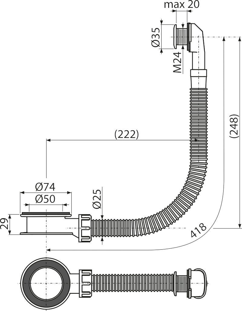 Слив-перелив для умывальника, белый ALCAPLAST A328B - Вид №1