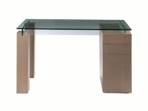 Прямоугольный стол из дерева и стекла с ящиками