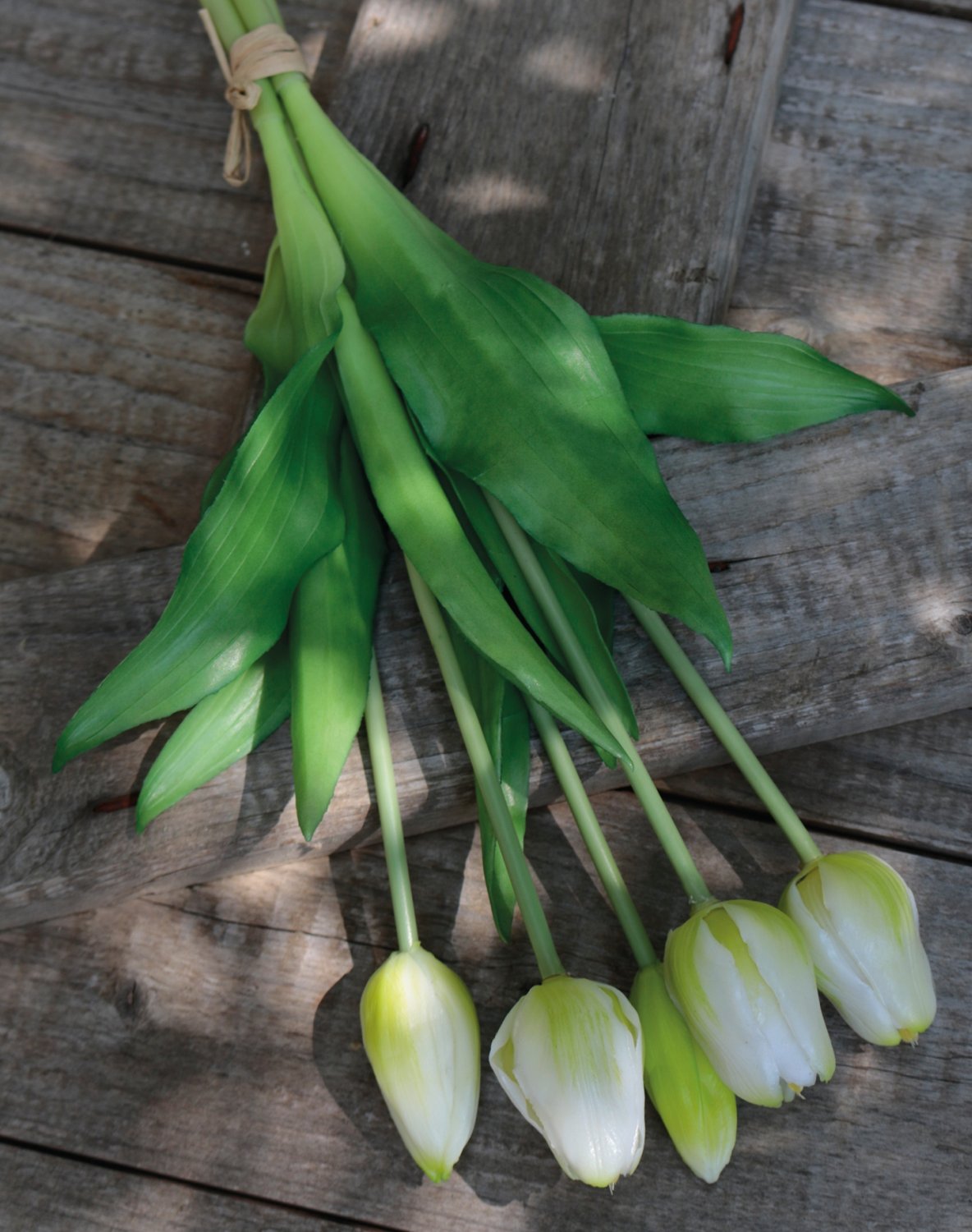 2952 708 a3 Искусственный букет тюльпанов, 5-кратный, 37 см, бело-зеленый H-andreas  - Вид №5