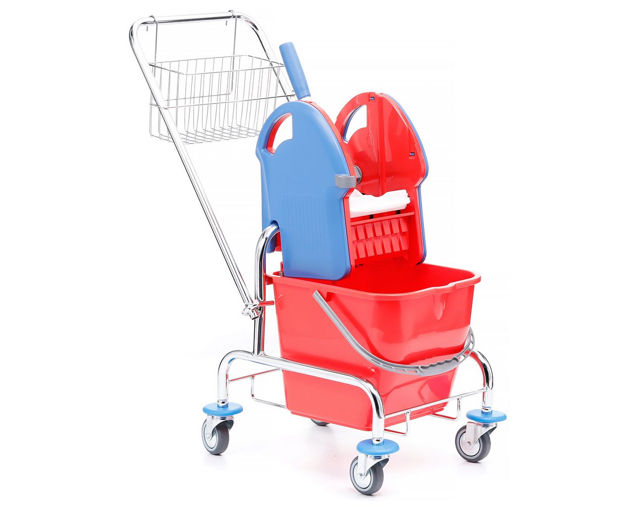 MO2 Хромированная тележка для уборки с одним ведром, ведро 20 л, пресс для швабры, металлическая корзина Merida 