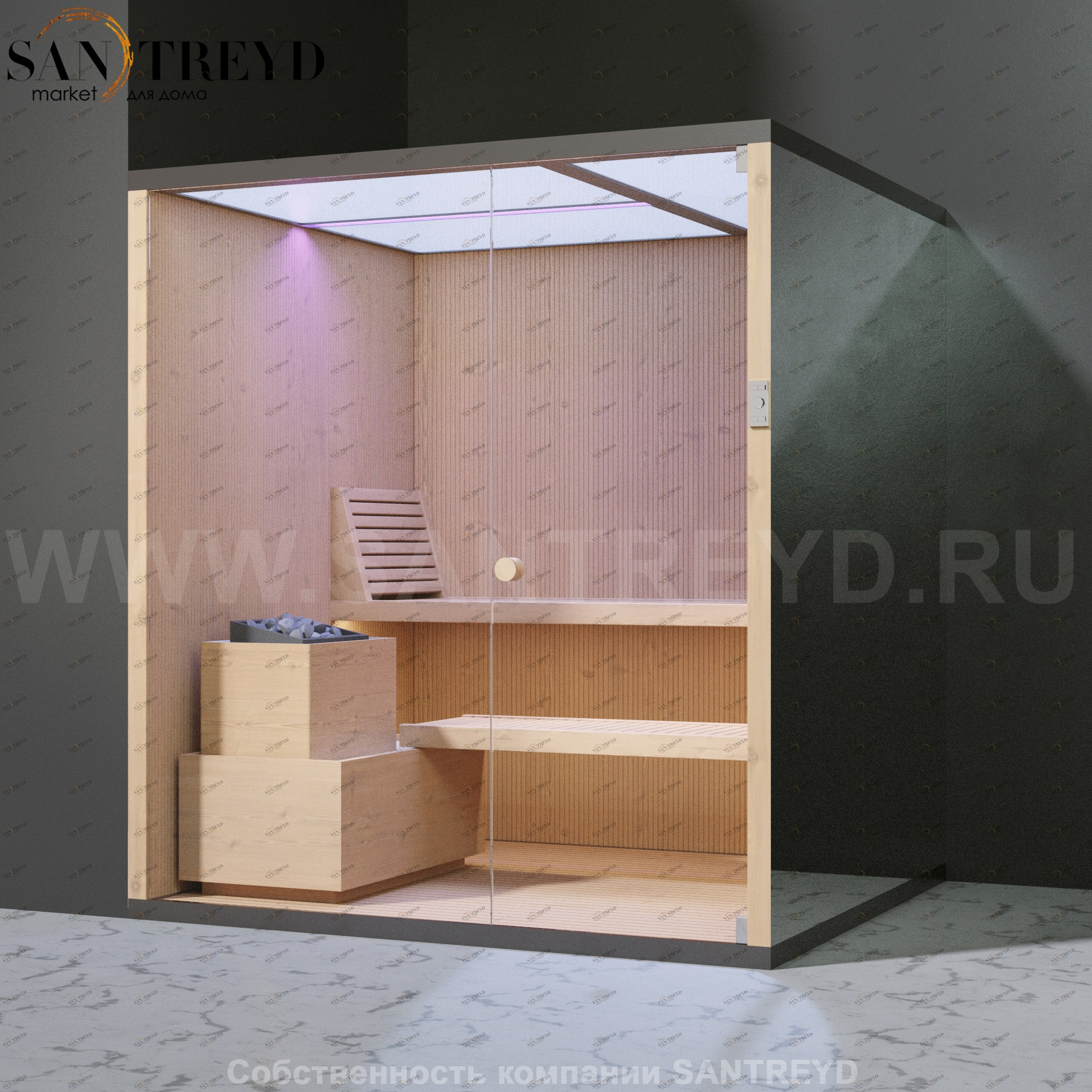 Effegibi BODYLOVE S BL20100005 Сауна. Установка: в левый угол. Мощность: 8 кВт макс. Размеры: длина 200 см, ширина 176 см. Отделка: канадский хемлок и зеркало.