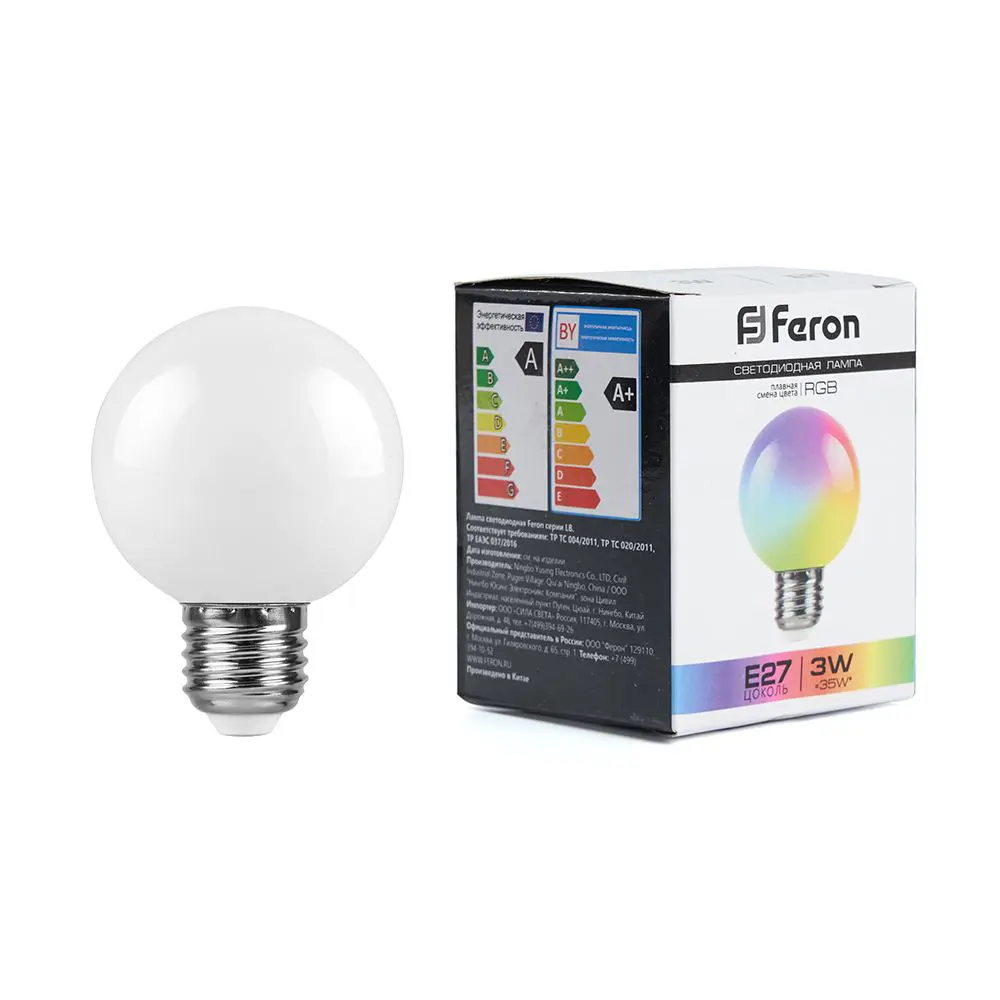 Лампа светодиодная Feron E27 LB-371 220 В 3 Вт шар регулируемый цвет света RGB матовый плафон 85499839 STLM-2141450  - Вид №1