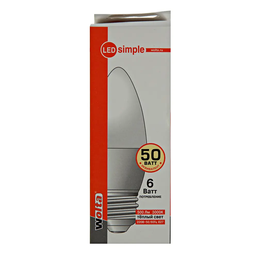 Лампа светодиодная Wolta simple свеча E27 6 Вт 500 Лм свет тёплый белый STLM-2211217 - Вид №2