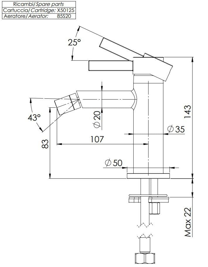 Однорычажный смеситель для биде без слива Remer Rubinetterie Метрика ARCH-00103428 - Вид №2