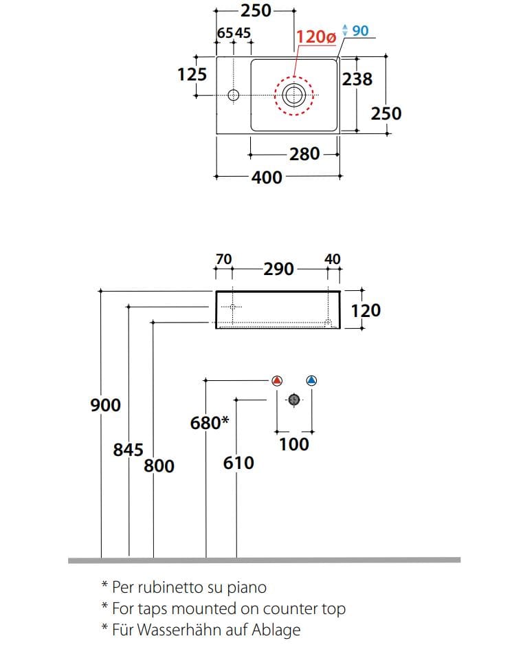 Керамическая одиночная прямоугольная раковина Ceramica Globo плиты ARCH-00101897 - Вид №2