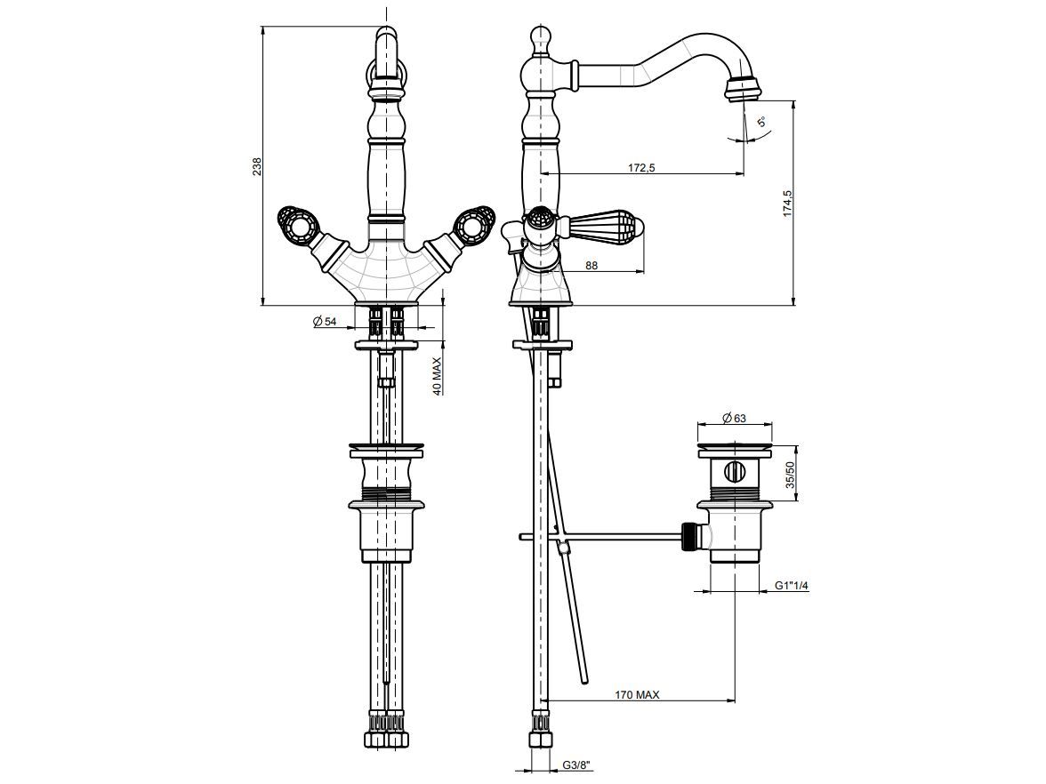 Смеситель для биде с одним отверстием Rubinetterie Frattini Lybra M Style ARCH-00071864 - Вид №6