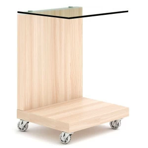 Приставной столик на колесиках бежевый со стеклянным топом 35 см "Плэйн" GRAUM  303994 Бежевый;прозрачный