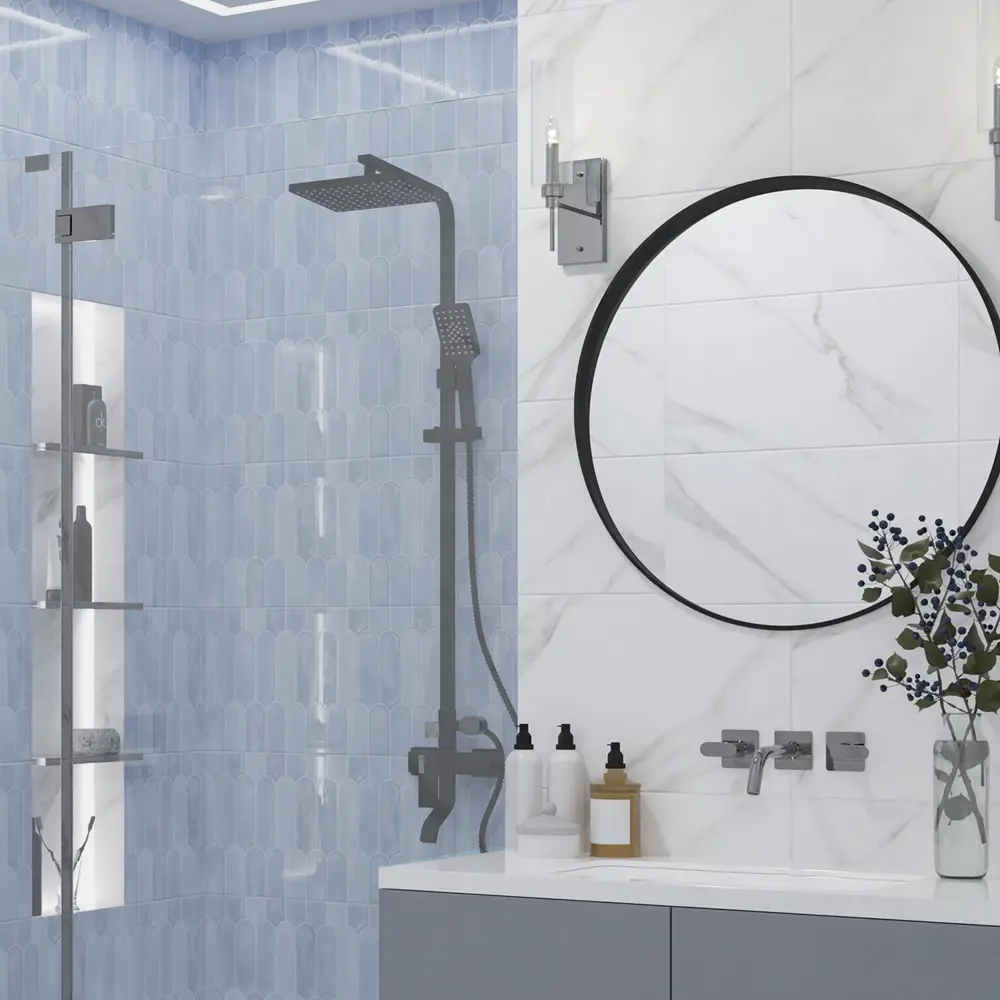 Настенная плитка Azori Salieri Blue 31.5x63 см 1.79 м² глянцевая цвет синий STLM-2041548