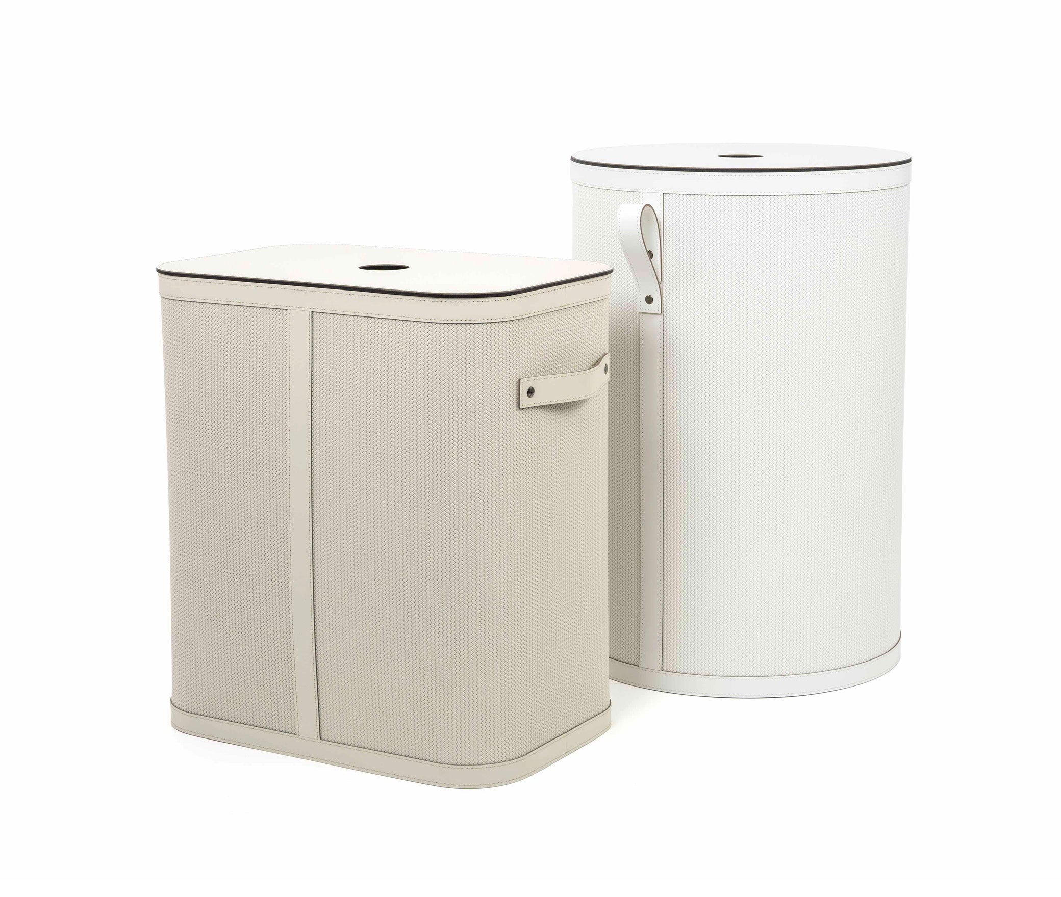 Круглая корзина Roda - Ø 40XH60 см / Кремовая / серо-коричневая тканая кожа Pinetti 00.7193.B84.4827 - Вид №2