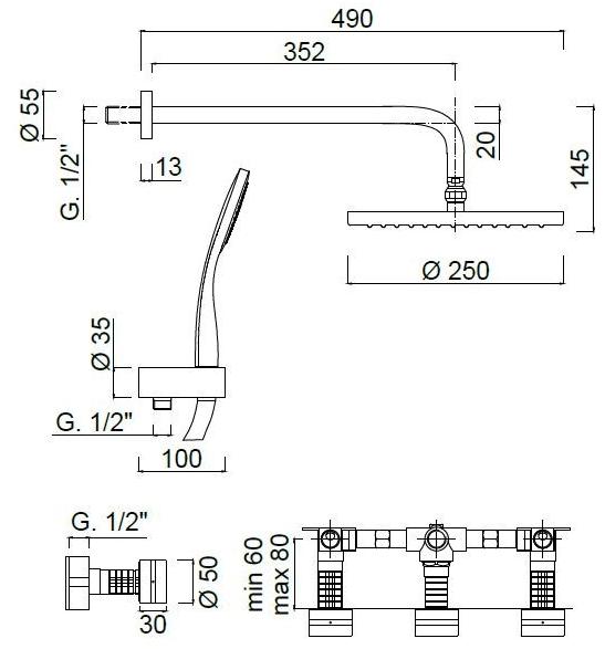 Rubinetteria Giulini Встроенный душевой набор с переключателем, лейкой и ручным душем Myring Fmr0115w2kb - Вид №2