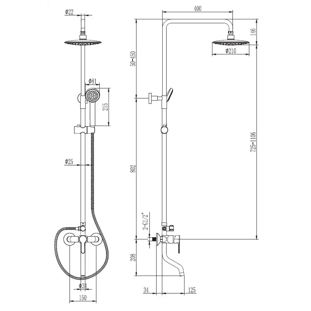 Душевая стойка Voda VST20 со смесителем 2 режима цвет хром Santreyd STLM-2199536 - Вид №3