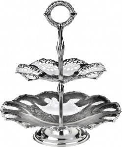 10611718 Queen Anne Блюдо двухъярусное Queen Anne 23см, сталь, посеребрение (волнистый борт) Сталь нержавеющая с посеребрением