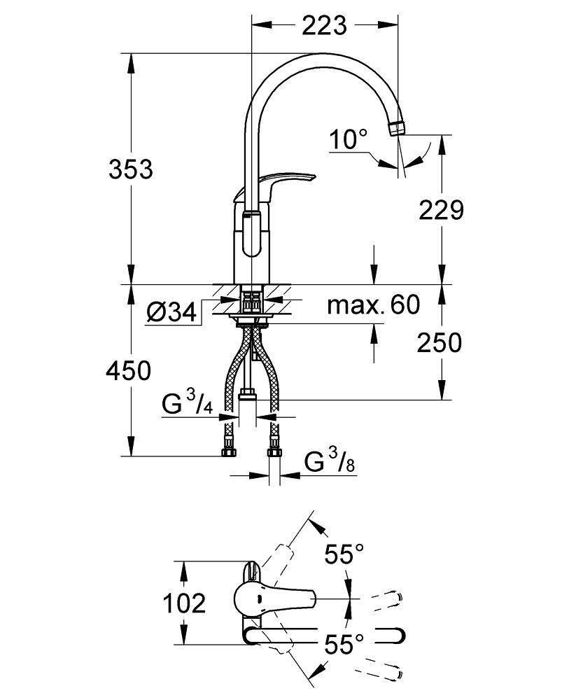 33490001 Смеситель для кухни Grohe Eurosmart хром - Вид №1