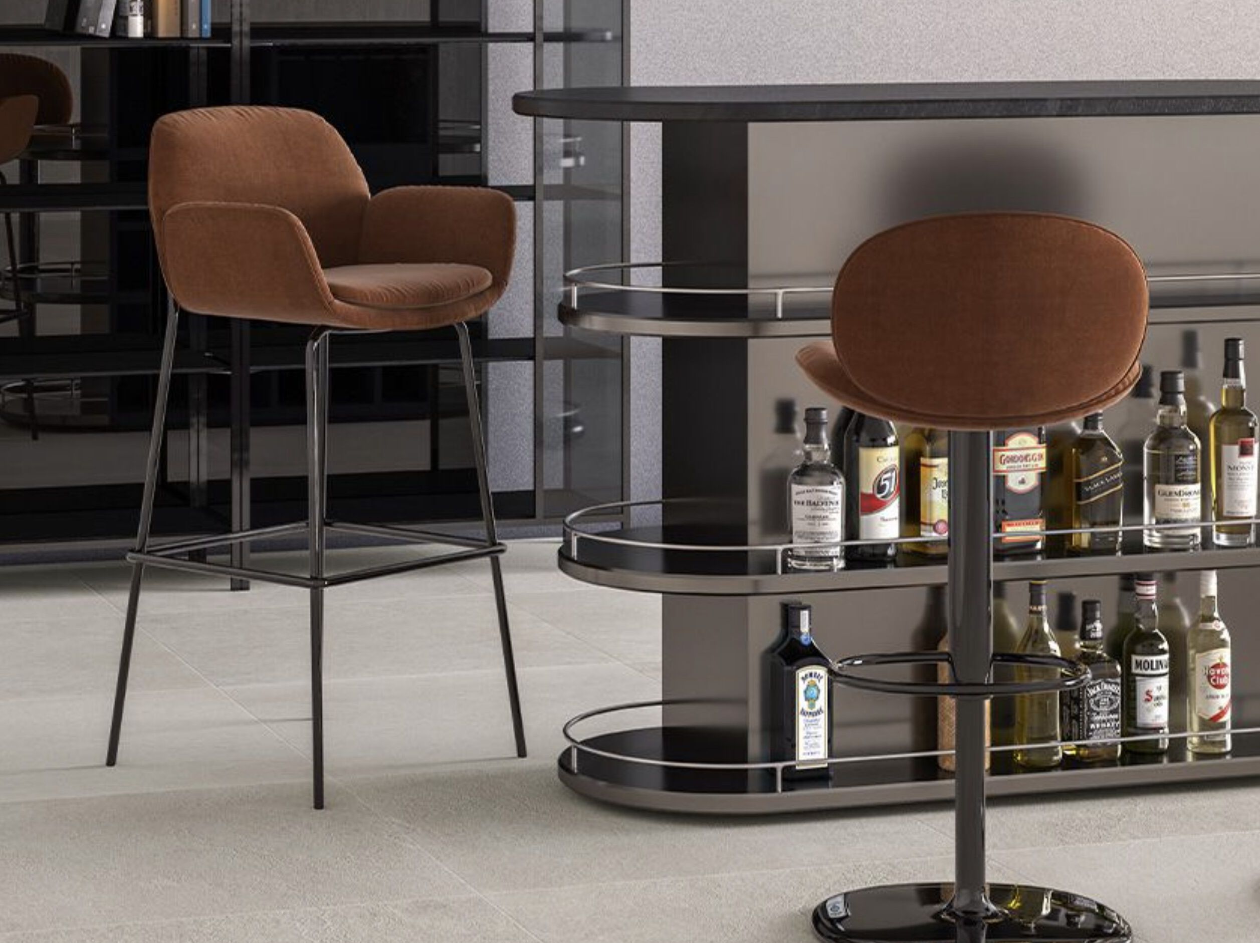 Высокий кожаный стул со спинкой Natuzzi Italia SHIELD ARCH-00152006 - Вид №1