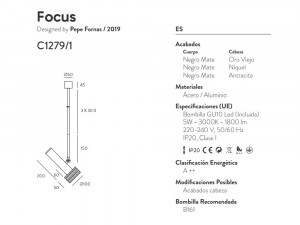 100815 Подвесной светильник 1L черный - алебастр Aromas del Campo Focus