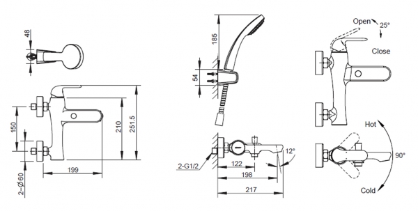 Смеситель для ванны с коротким изливом БЕЗ аксессуаров FLOW F671105C-01 bravat - Вид №2
