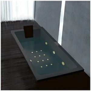 Ванна Gruppo treesse Quadra 170 ATC-V072Q-SX-CZ чёрная с золотой фурнитурой гидромассажем аэромассажем и дезинфекцией и дистанционным управлением прямоугольная встроенная левая