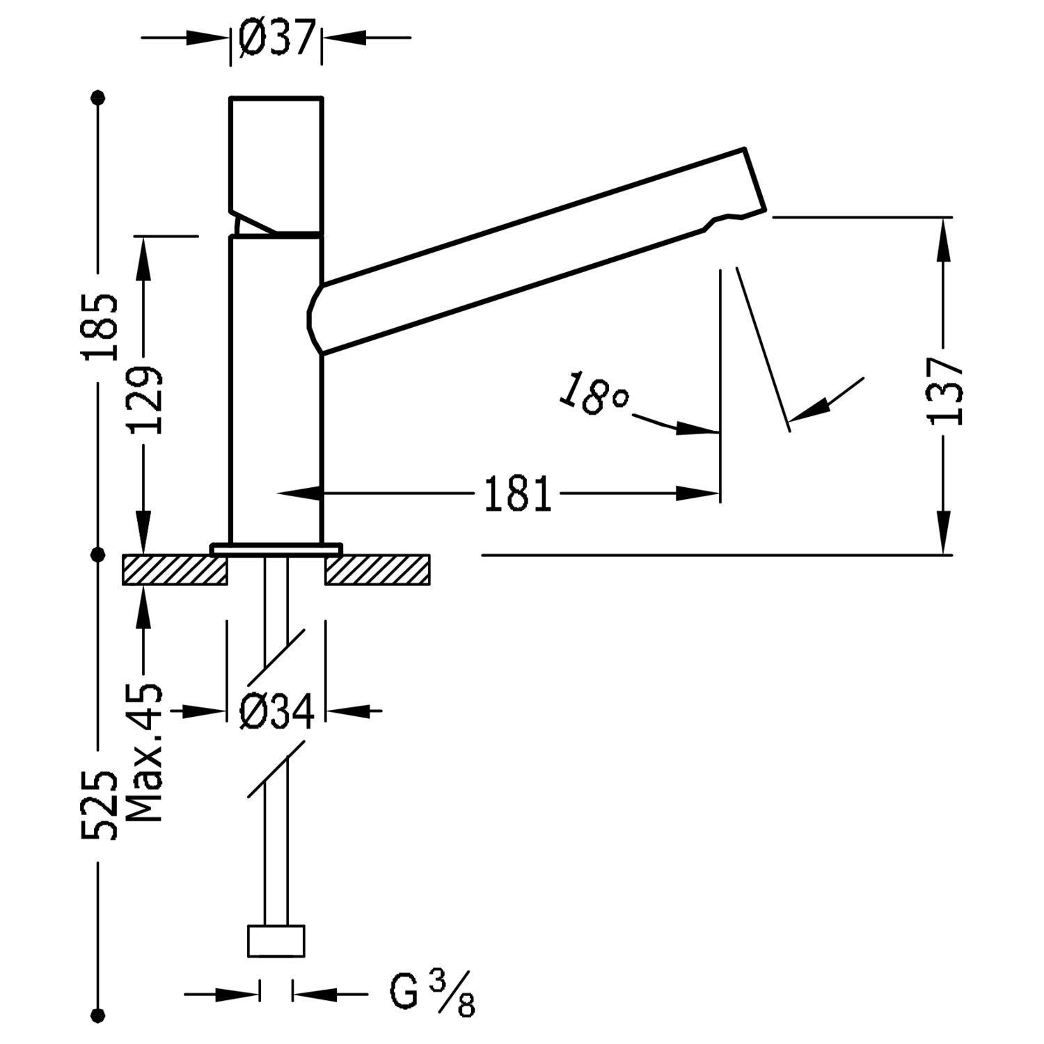 МАКСИМАЛЬНЫЙ смеситель с одной ручкой для умывальника с автоматическим сливом.-06120301D TRES  - Вид №1