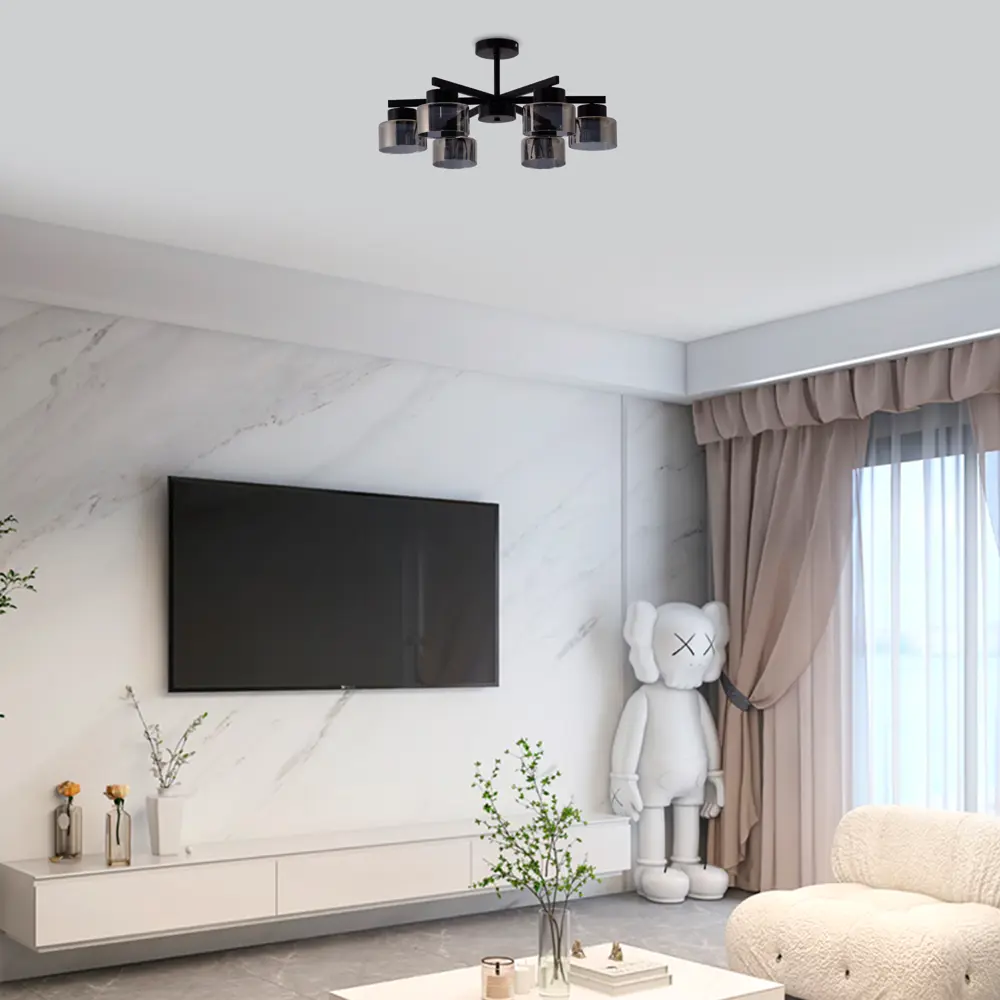 Люстра на штанге Nemico 6 ламп 15 м² цвет черный SCHAFFNER STLM-2153336 - Вид №9