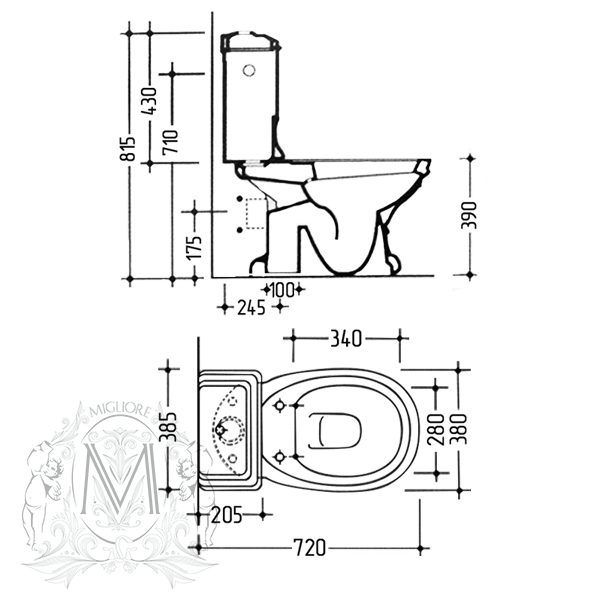 ML.GNT-25.801.BI/ML.GNT-25.848.BI/ML.MEC-29.148.CR Компакт унитаз с бачком Белый Migliore  Италия  - Вид №7