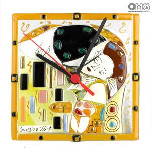 4173 ORIGINALMURANOGLASS Настольные часы Поцелуй - Климт - муранское стекло OMG 15 см
