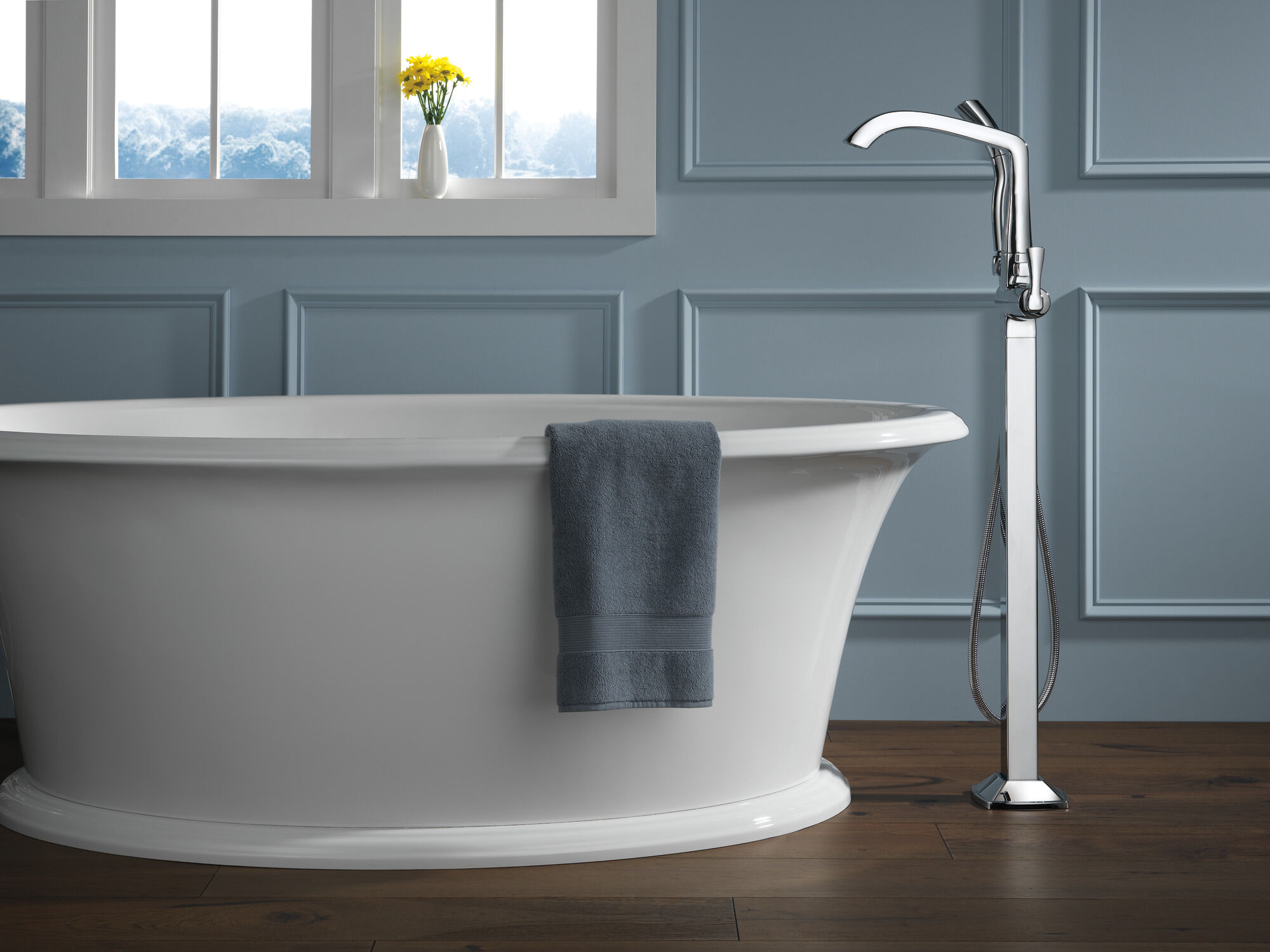 T4776-RBFL Накладка наполнителя ванны на полу с одной ручкой Delta Faucet Stryke Венецианская бронза  - Вид №2