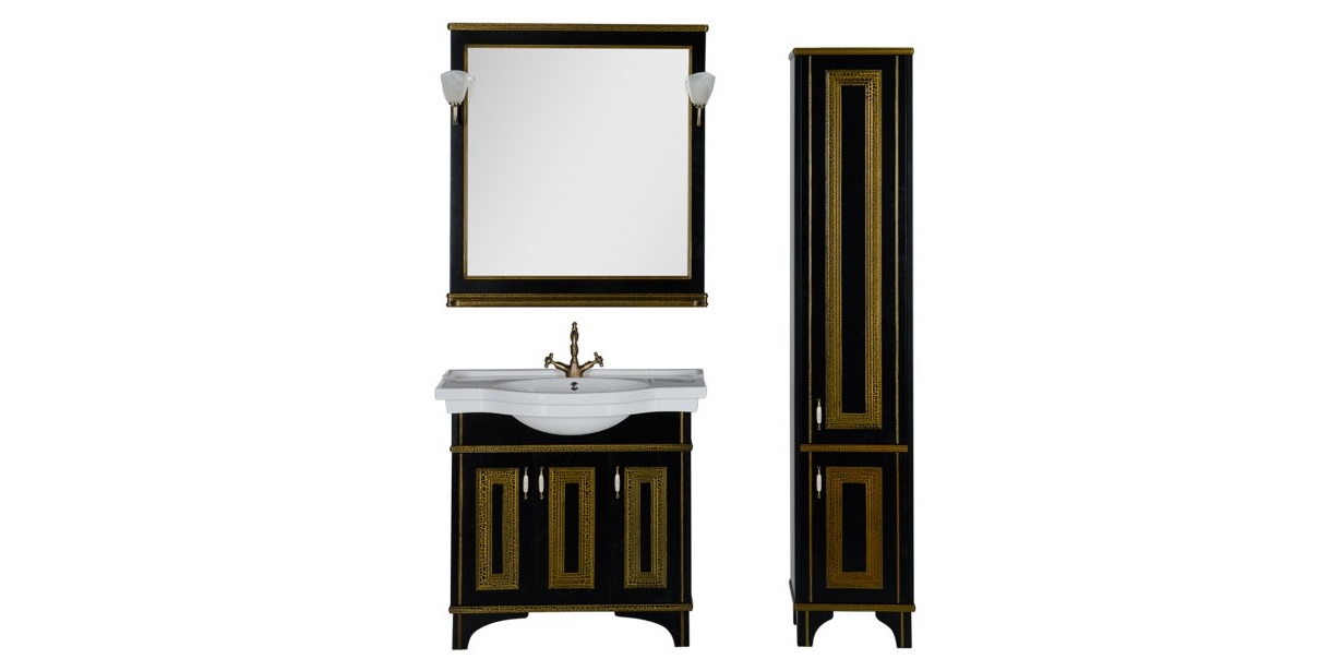 Комплект мебели Aquanet Валенса 90 черный краколет/золото 00180242 - Вид №1