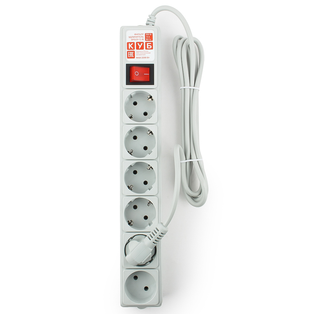 SPG(5+1)-B-10 Surge protector power cube 3 m 6 outlets (gray) 10a / 2.2kw Электрическая мануфактура Santreyd  - Вид №2