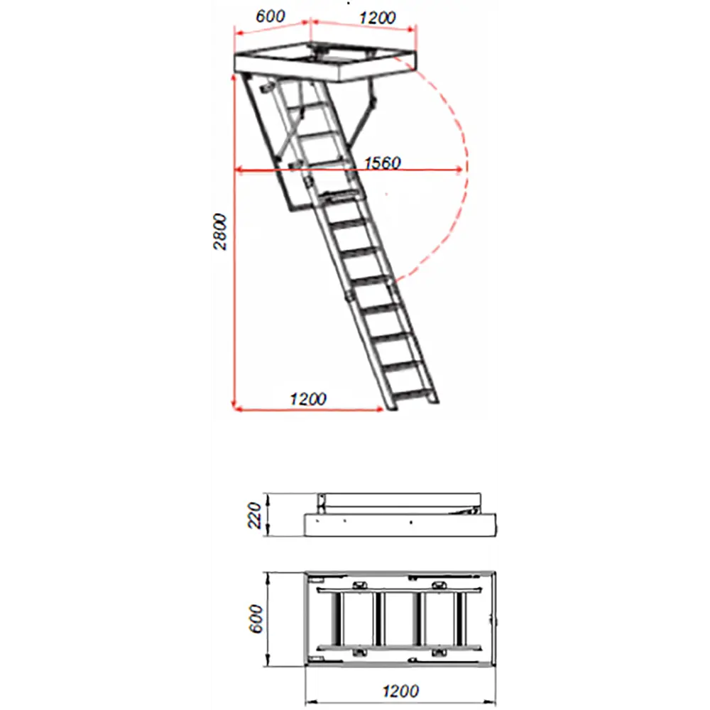 Лестница чердачная складная с секциями OLN 120x60x280 см Santreyd STLM-2148550 - Вид №6
