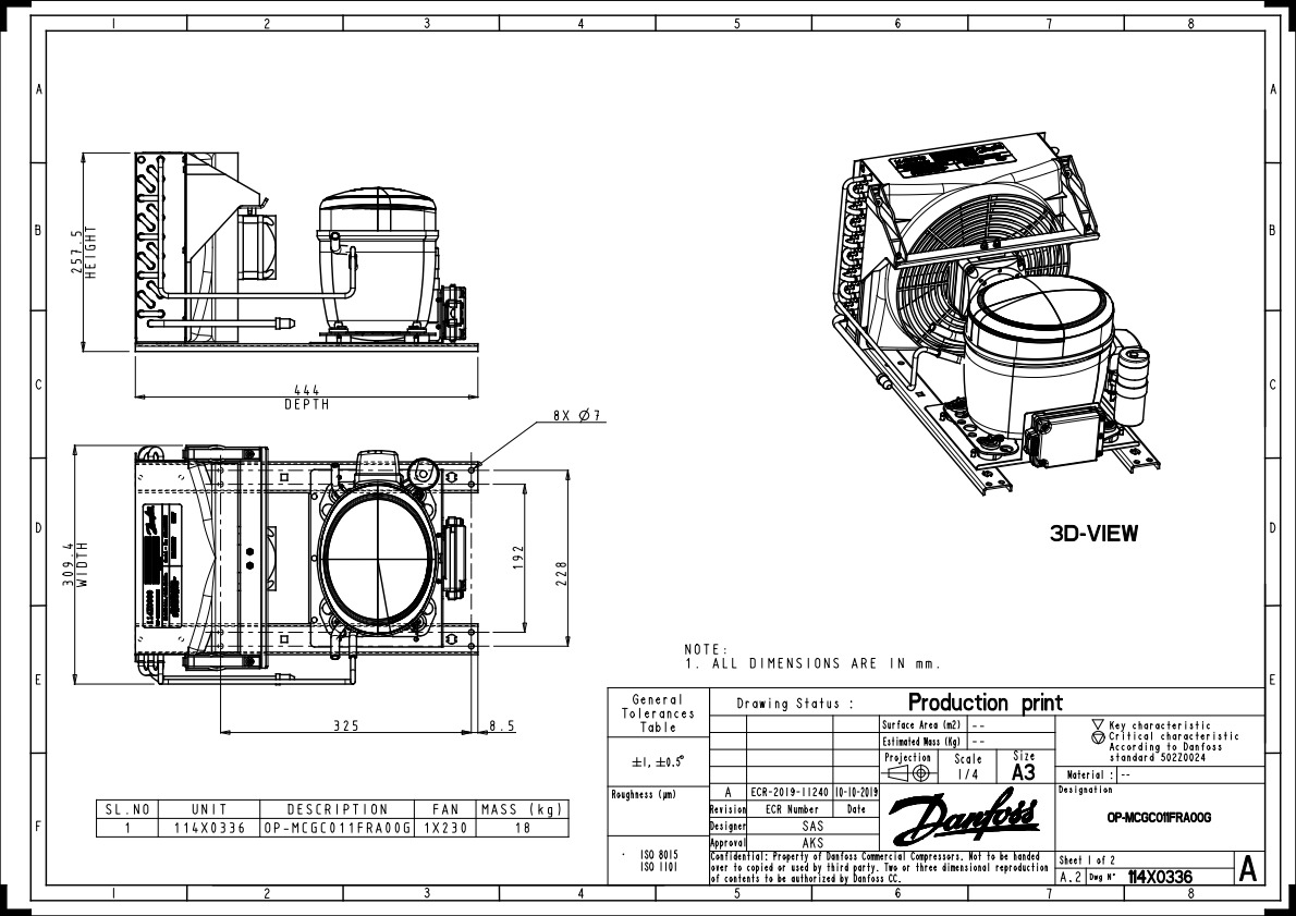 Danfoss OP-MCGC — компрессорно-конденсаторный агрегат OP-MCGC018SCA01G Агрегат компр.-конд. 114X0557  - Вид №5