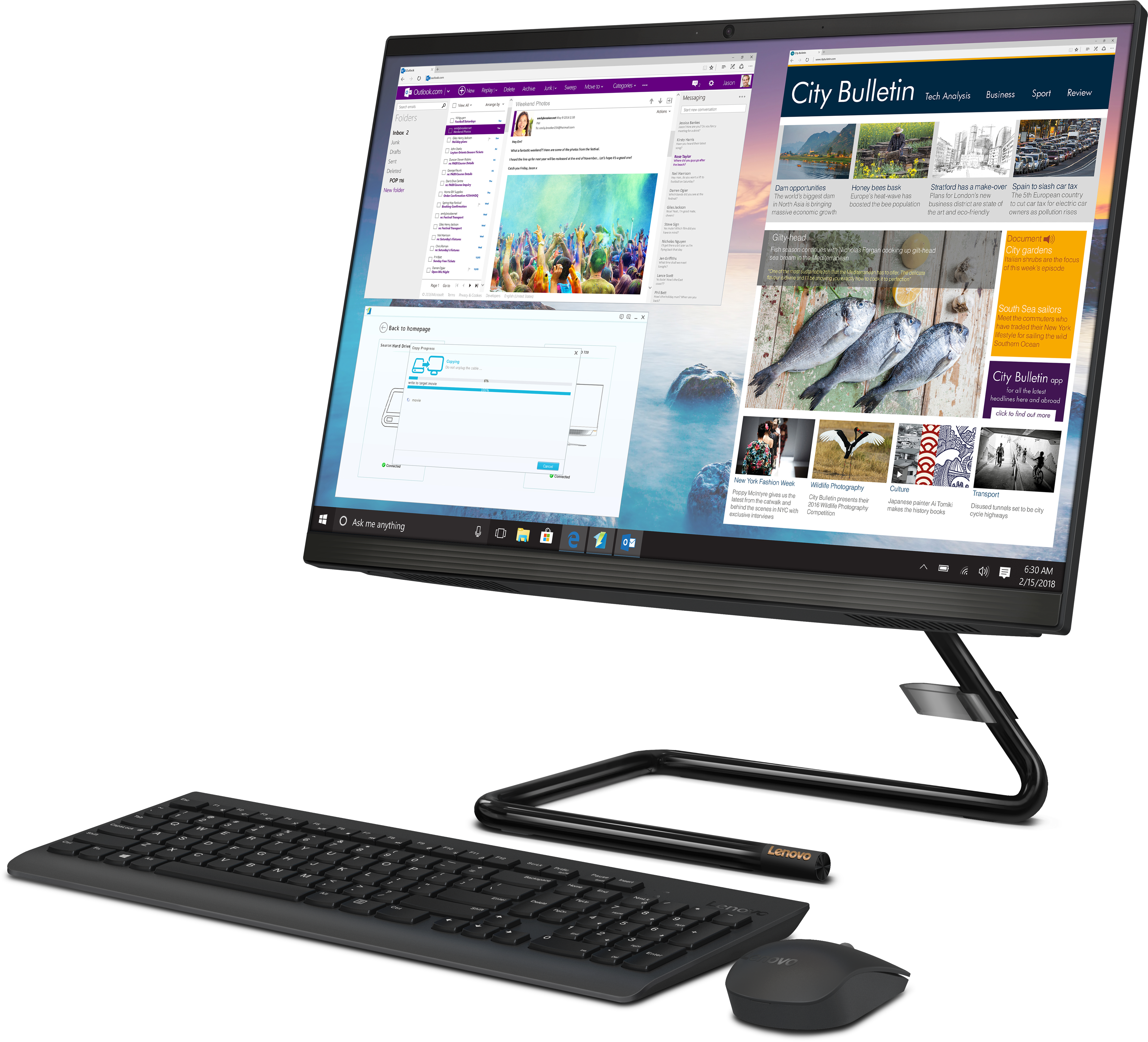 F0EA0048RK ideacentre aio a340-22igm 21.5"(1920x1080 ips)/intel celeron j4025(2ghz)/4096mb/128ssdgb/nodvd/int:intel uhd graphics 600/bt/wifi/war 1y/5.28kg/black/w10 + клавиатура, мышь usb Lenovo Santreyd  - Вид №3